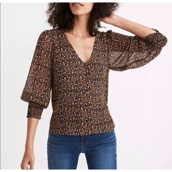 Madewell Georgette Smocked Cuff Button Up Blouse in Peasany Paisley, size 4 - Picture 1 of 7